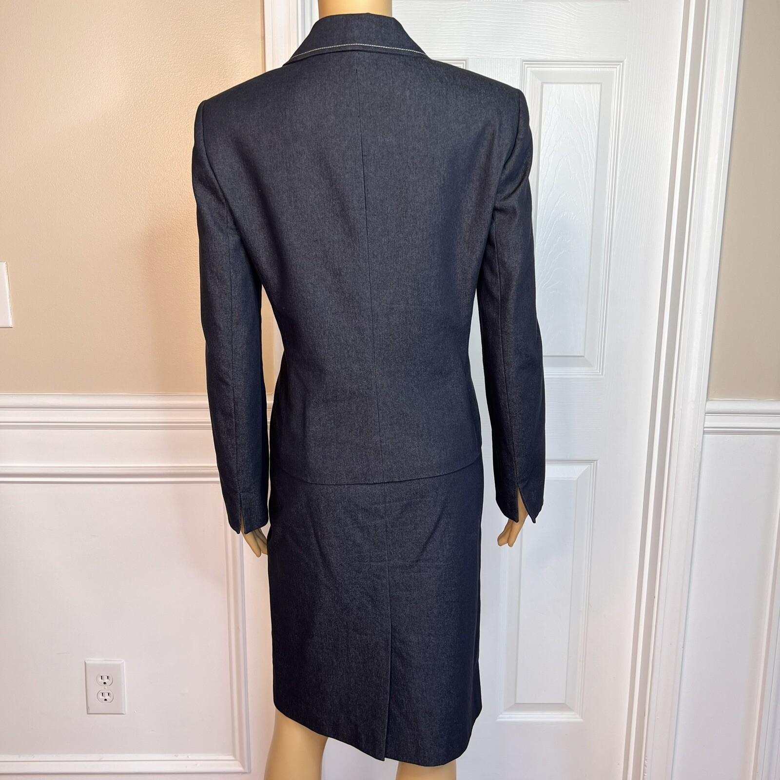 EVAN  PICONE 2PC Cotton Polyester Spandex Skirt Suit Size 6 Blue Chambray 2PC