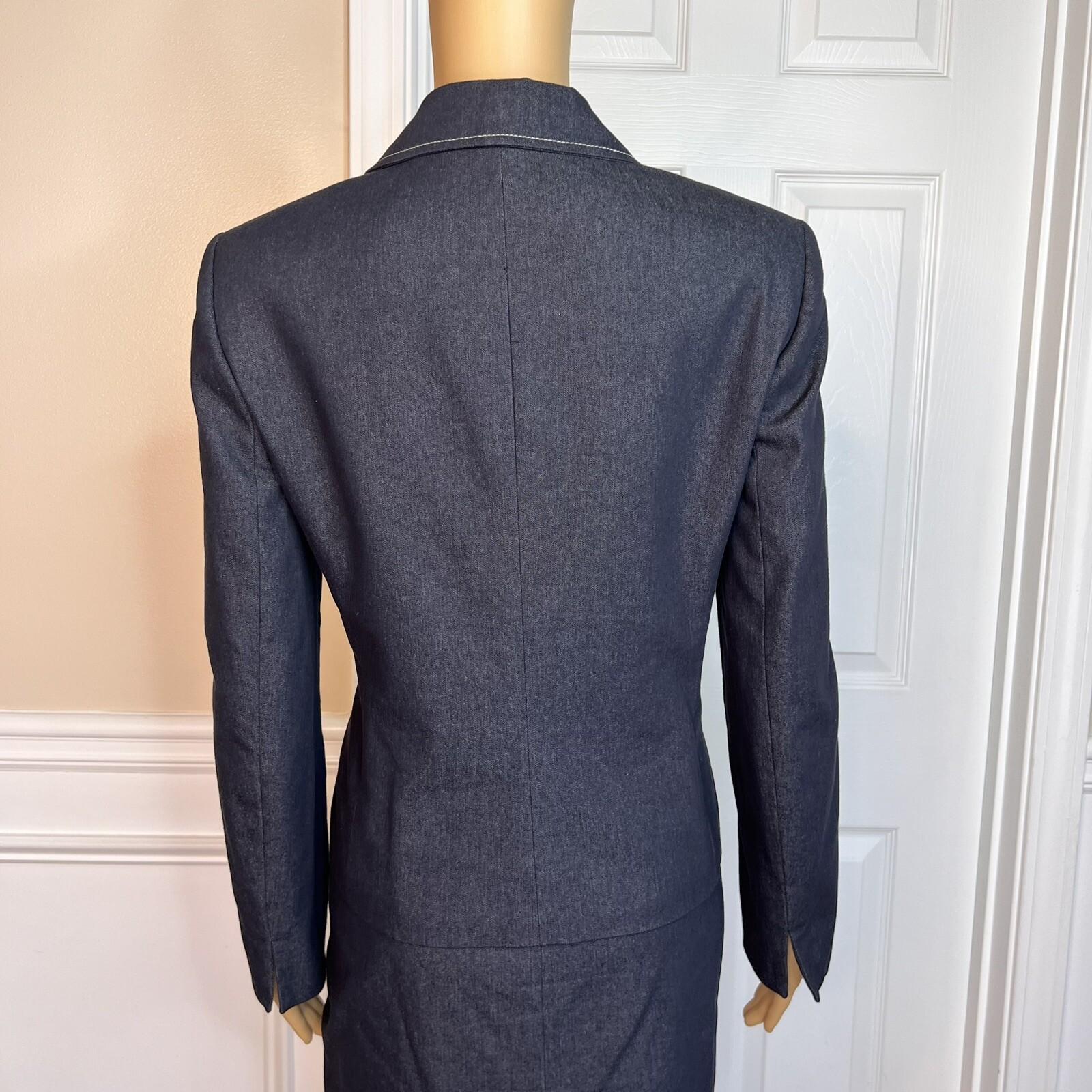 EVAN  PICONE 2PC Cotton Polyester Spandex Skirt Suit Size 6 Blue Chambray 2PC