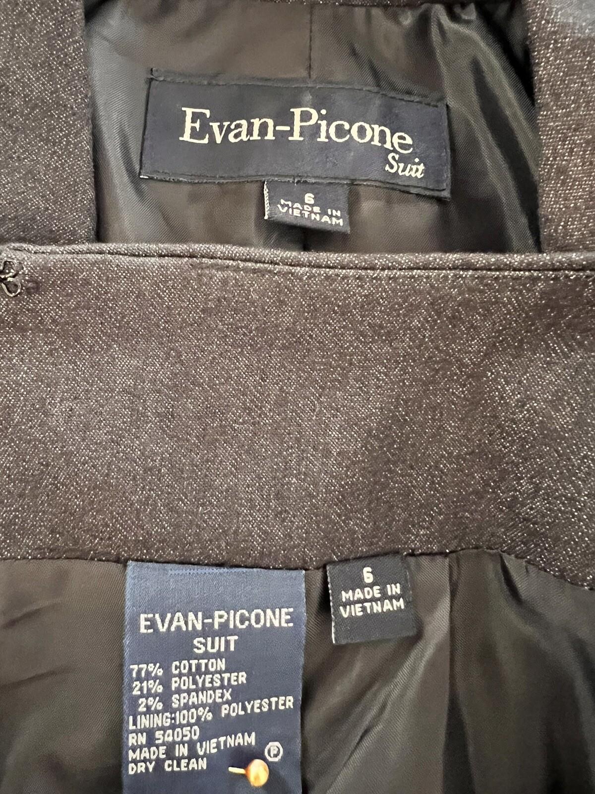 EVAN  PICONE 2PC Cotton Polyester Spandex Skirt Suit Size 6 Blue Chambray 2PC