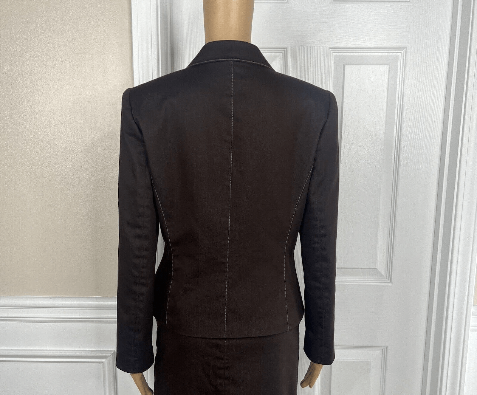 Tahari ASL Cotton Rayon Spandex Blazer Size 4 Brown Lined Pocket 1 Piece