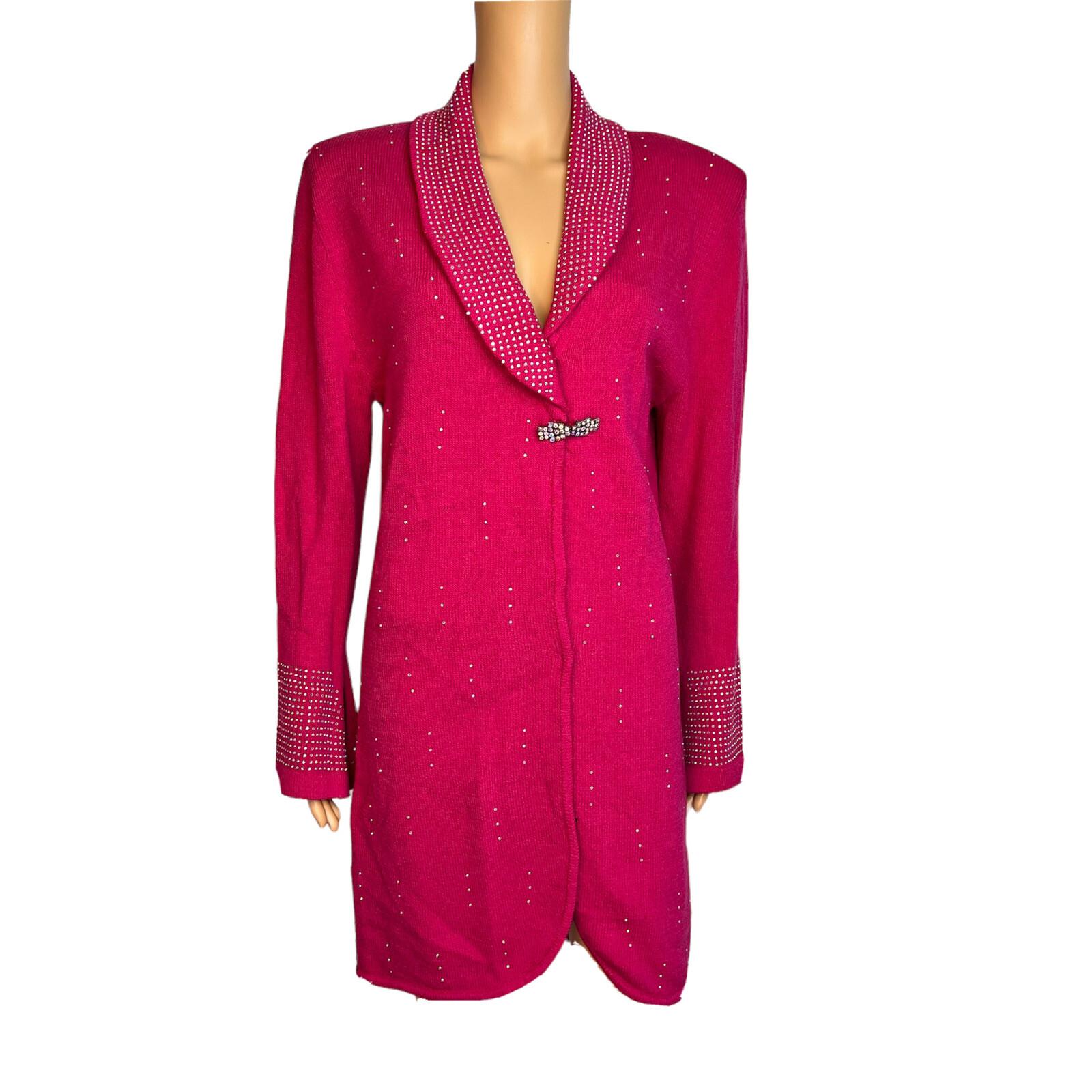 Todd & Olivia Women Knit Dress Top Size 8 Pink Beaded Long Sleeves Shawl Collar