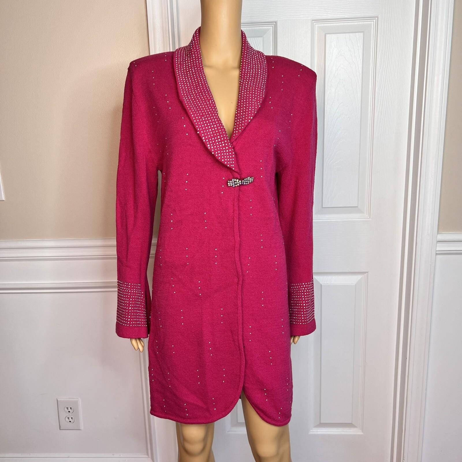 Todd & Olivia Women Knit Dress Top Size 8 Pink Beaded Long Sleeves Shawl Collar