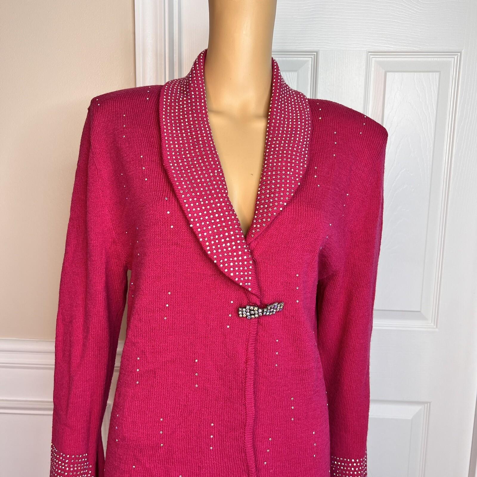 Todd & Olivia Women Knit Dress Top Size 8 Pink Beaded Long Sleeves Shawl Collar