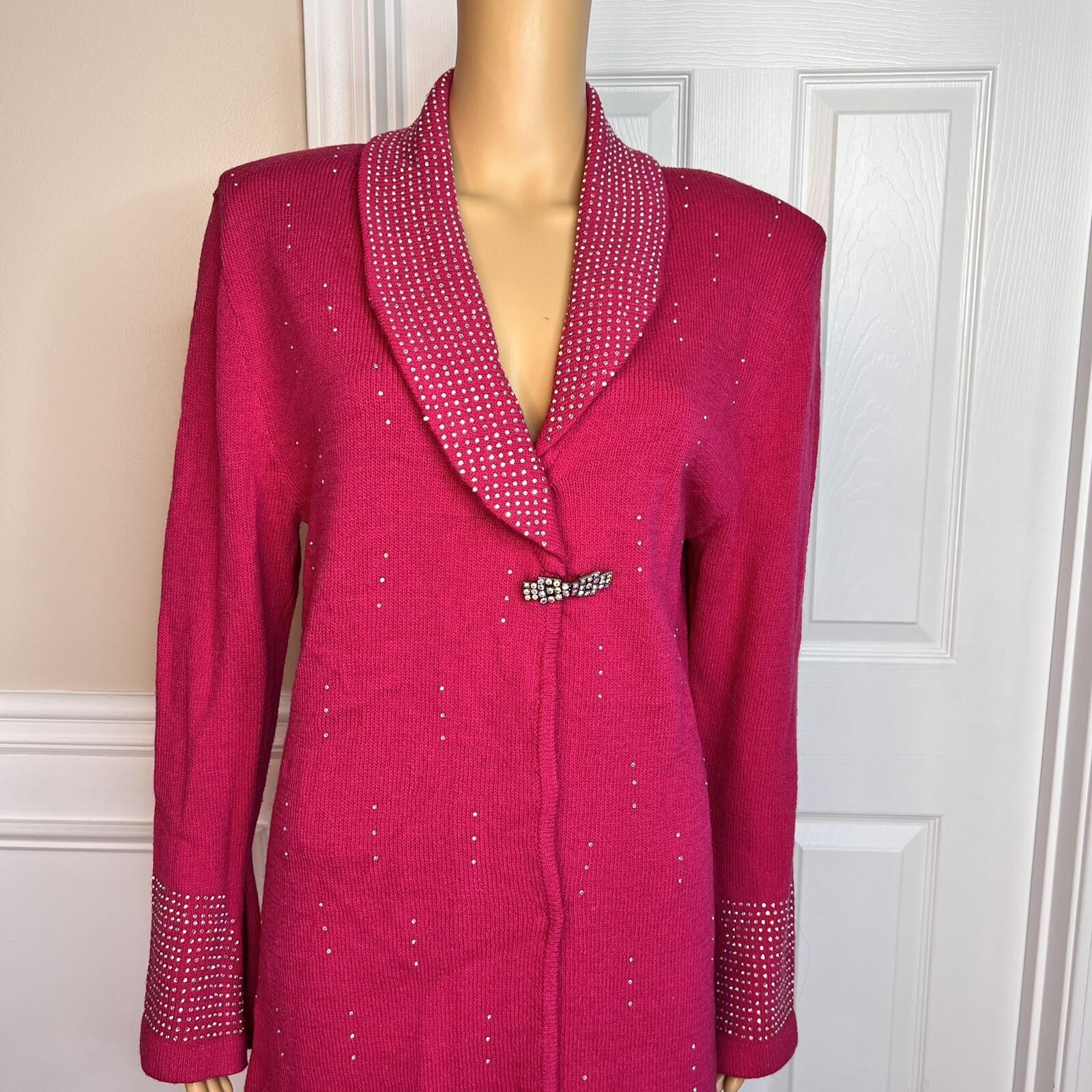 Todd & Olivia Women Knit Dress Top Size 8 Pink Beaded Long Sleeves Shawl Collar