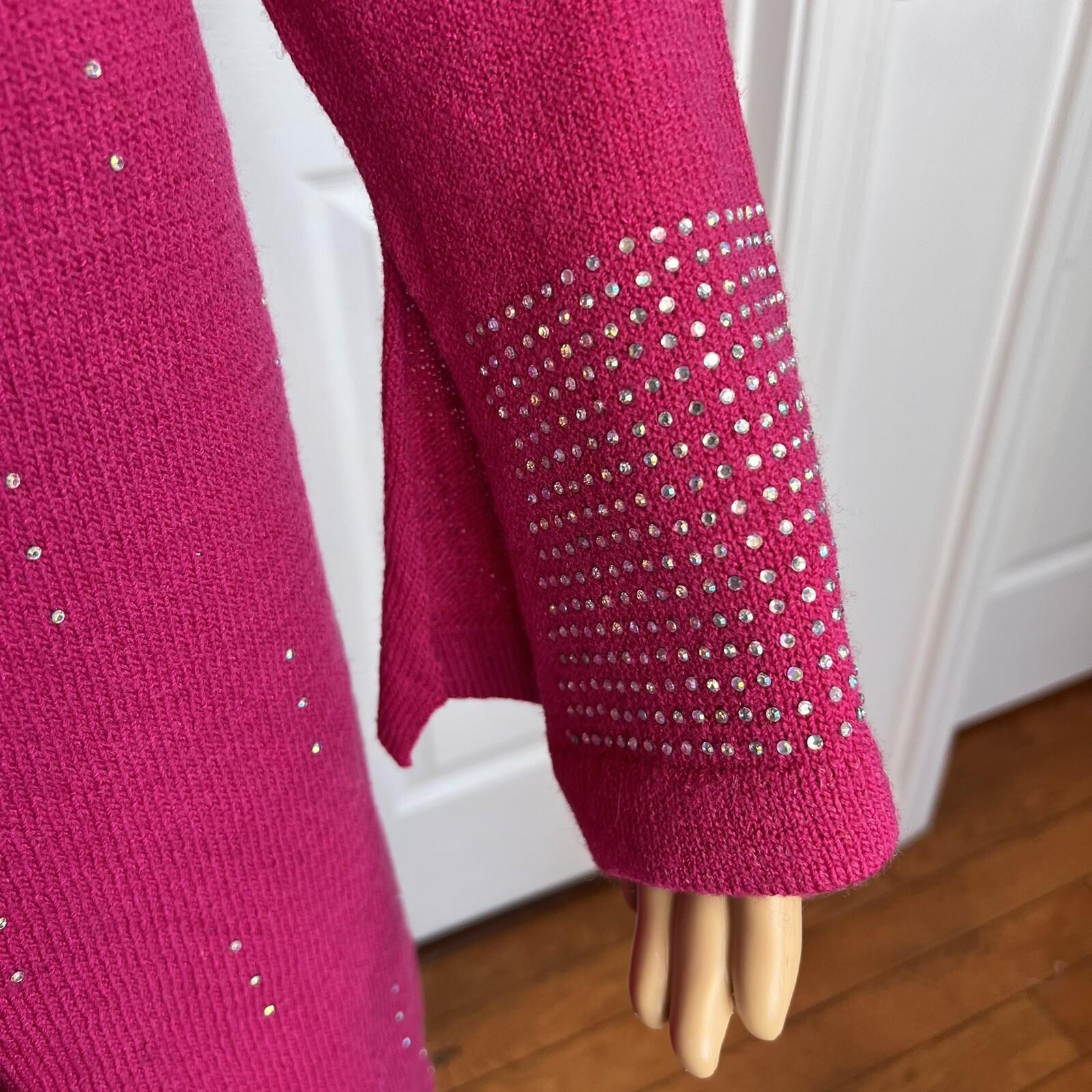 Todd & Olivia Women Knit Dress Top Size 8 Pink Beaded Long Sleeves Shawl Collar