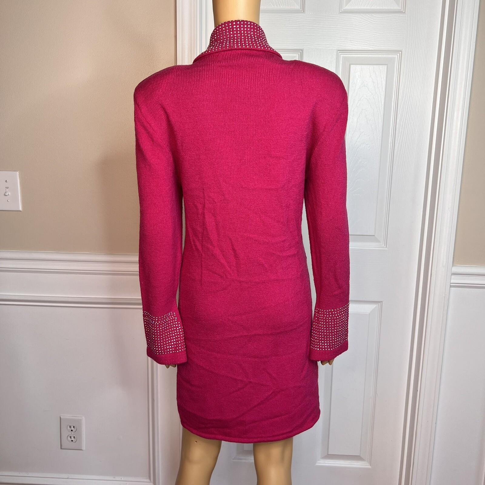 Todd & Olivia Women Knit Dress Top Size 8 Pink Beaded Long Sleeves Shawl Collar