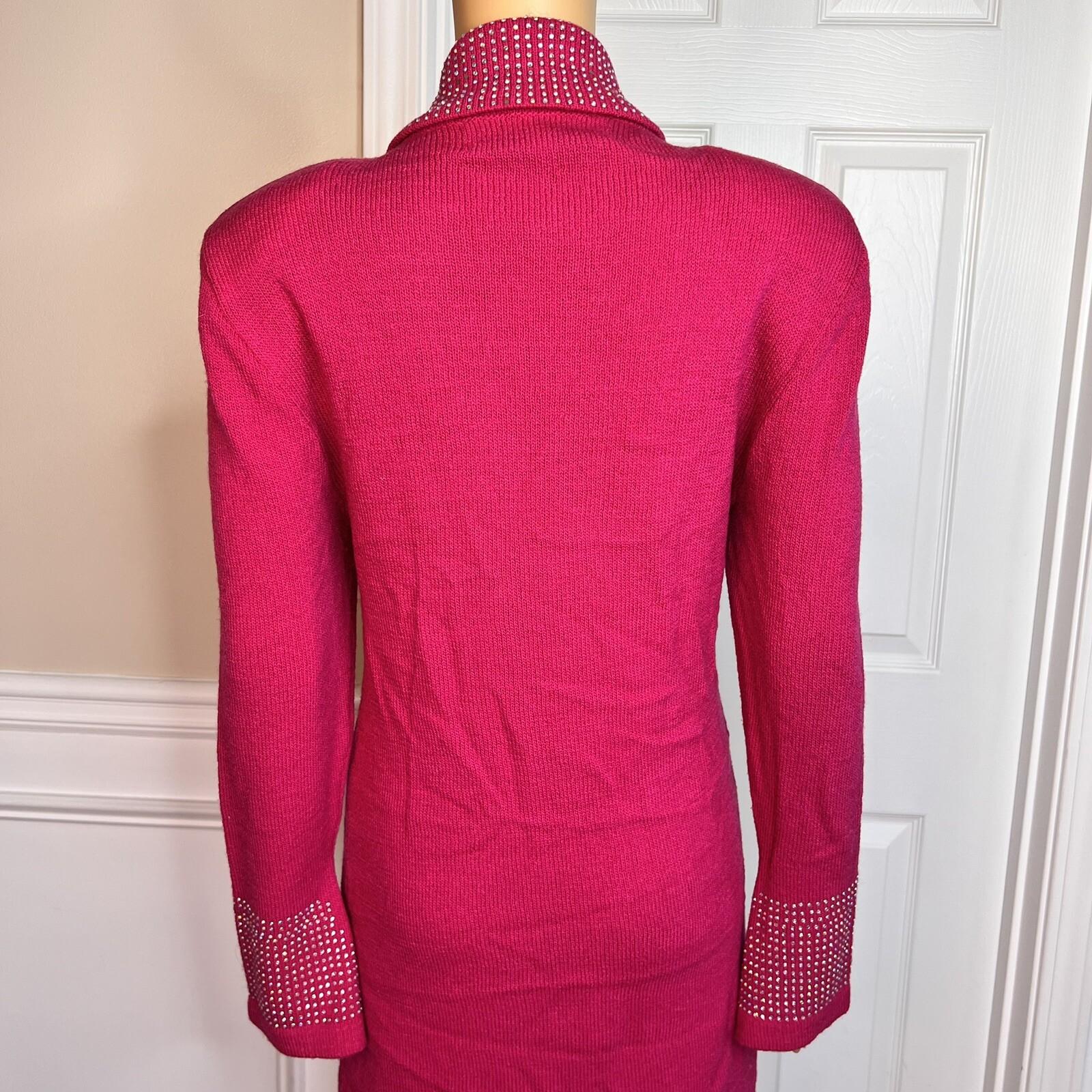 Todd & Olivia Women Knit Dress Top Size 8 Pink Beaded Long Sleeves Shawl Collar