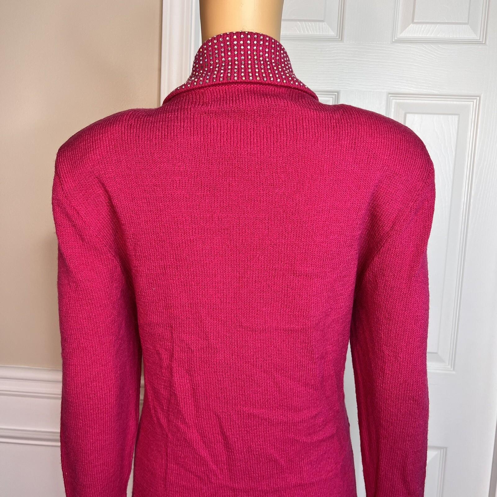 Todd & Olivia Women Knit Dress Top Size 8 Pink Beaded Long Sleeves Shawl Collar