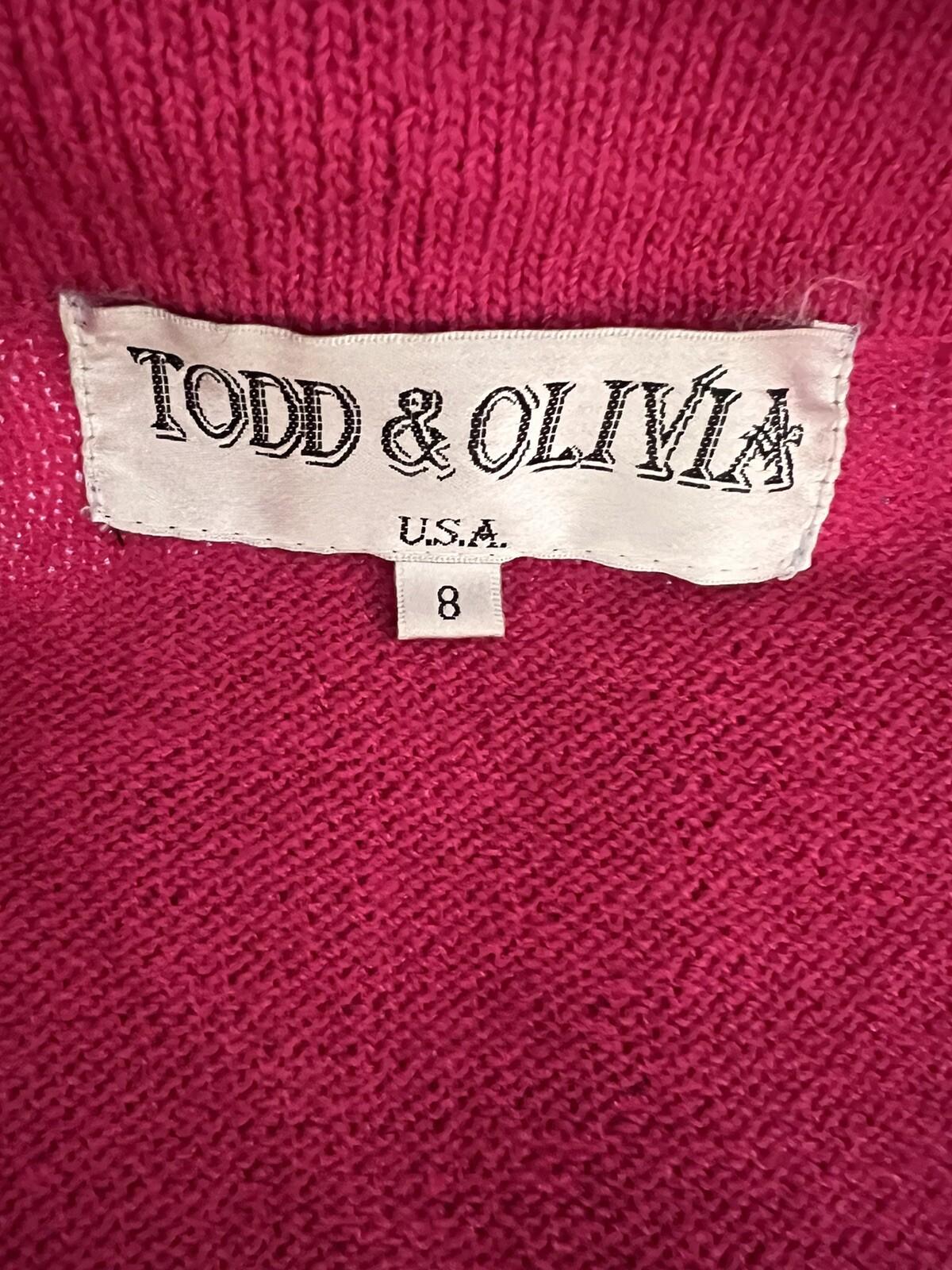 Todd & Olivia Women Knit Dress Top Size 8 Pink Beaded Long Sleeves Shawl Collar
