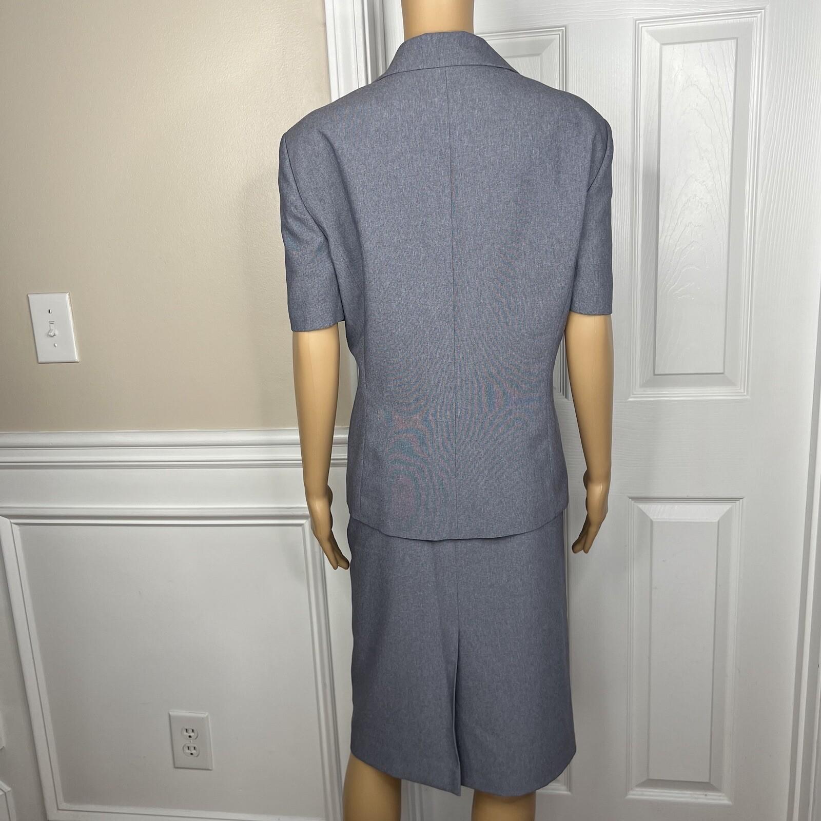 Le Suit Polyester Skirt Suit Size 18 Gray Double Breasted Short Sleeves 2PC