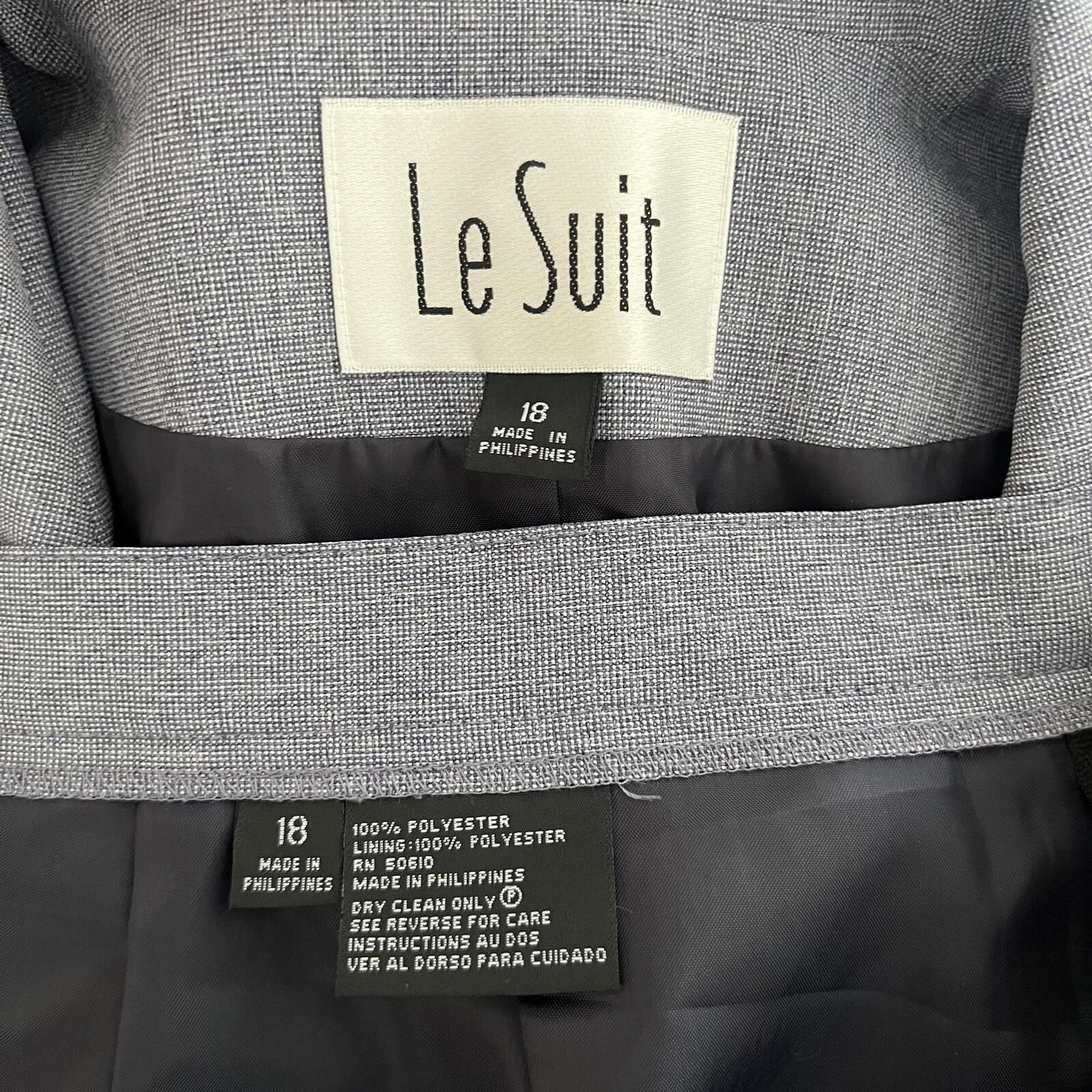 Le Suit Polyester Skirt Suit Size 18 Gray Double Breasted Short Sleeves 2PC