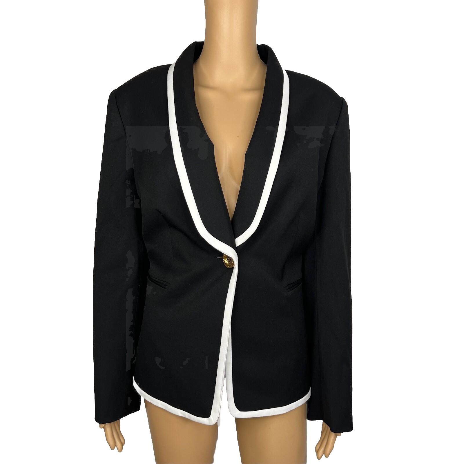 TAHARI ASL Polyester Viscose Spandex Blazer 16 Black White Lined Shawl Collar