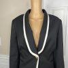 TAHARI ASL Polyester Viscose Spandex Blazer 16 Black White Lined Shawl Collar