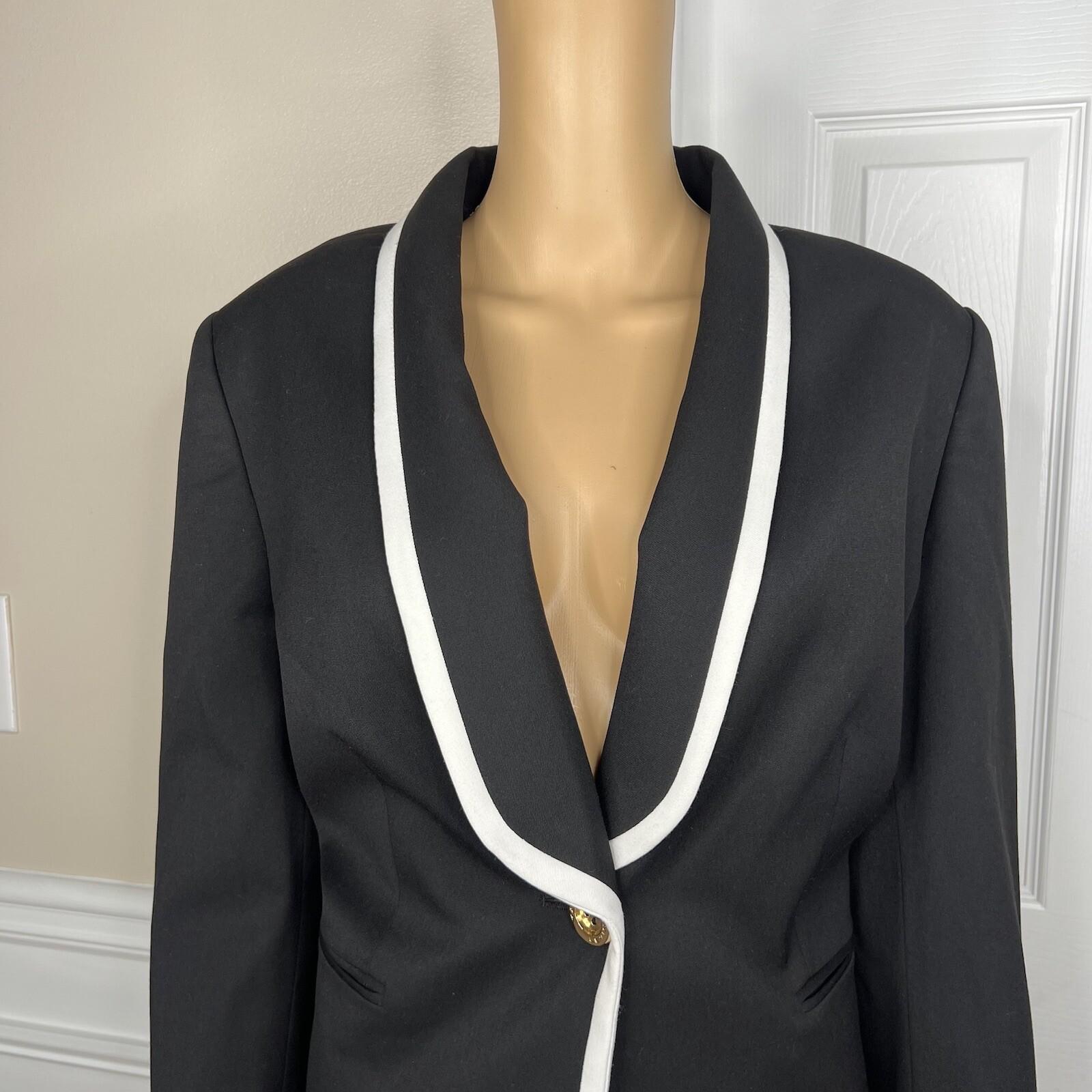TAHARI ASL Polyester Viscose Spandex Blazer 16 Black White Lined Shawl Collar