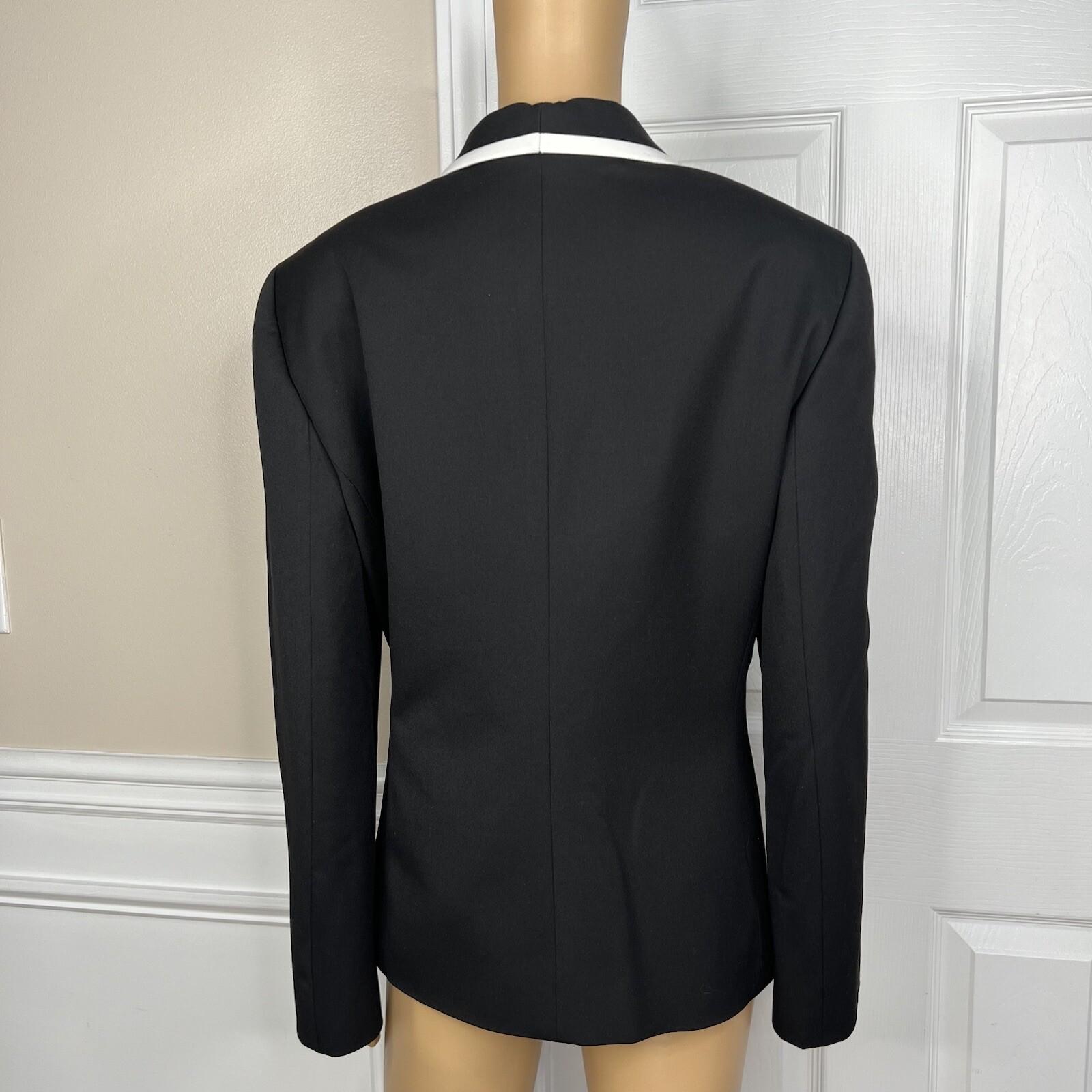 TAHARI ASL Polyester Viscose Spandex Blazer 16 Black White Lined Shawl Collar