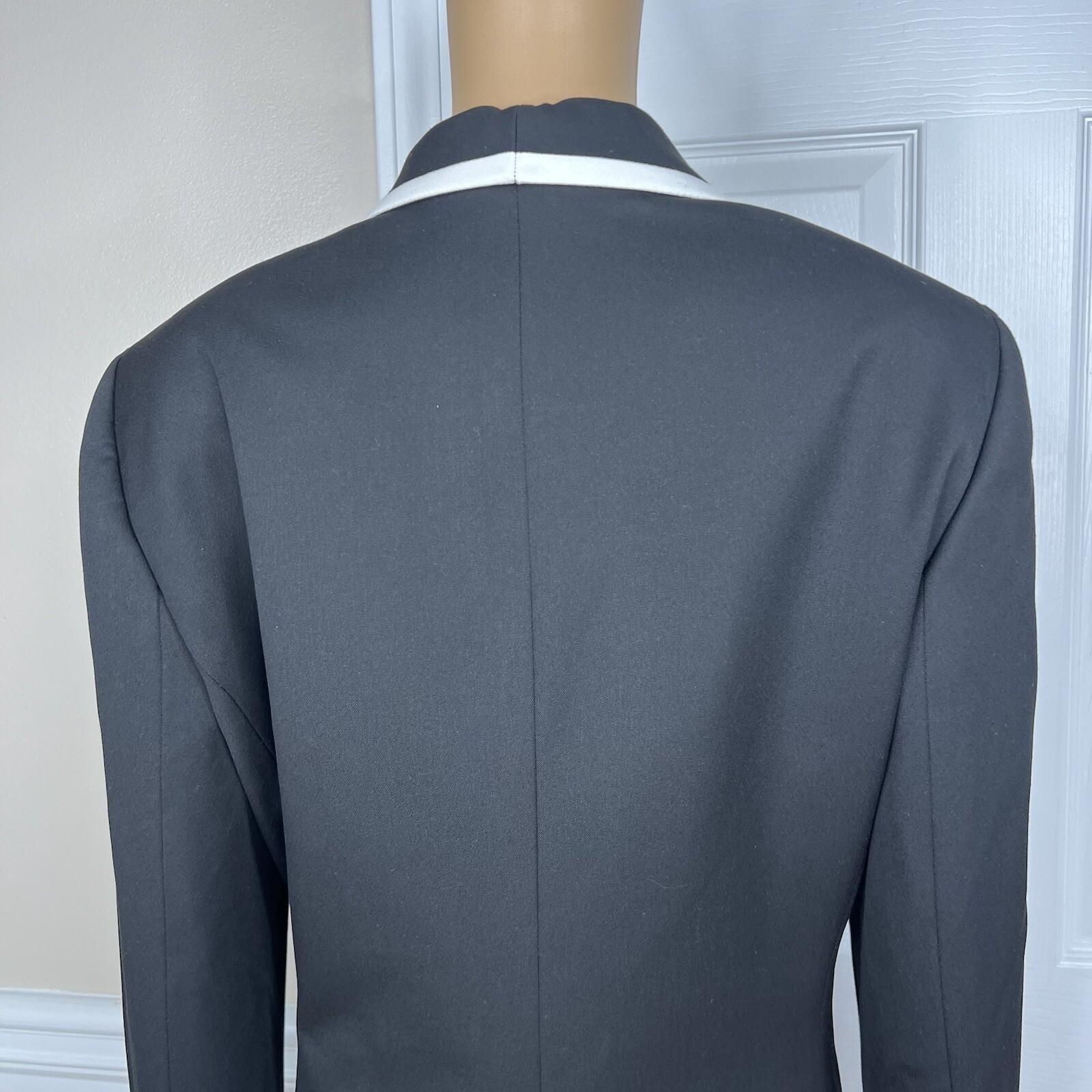 TAHARI ASL Polyester Viscose Spandex Blazer 16 Black White Lined Shawl Collar