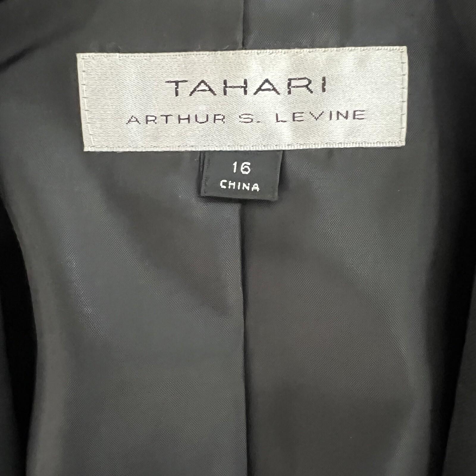 TAHARI ASL Polyester Viscose Spandex Blazer 16 Black White Lined Shawl Collar