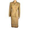 KASPER 2PC Tan Cotton Polyester Viscose Wrap Notch Collar Skirt Suit Size 4
