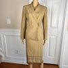 KASPER 2PC Tan Cotton Polyester Viscose Wrap Notch Collar Skirt Suit Size 4