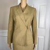 KASPER 2PC Tan Cotton Polyester Viscose Wrap Notch Collar Skirt Suit Size 4