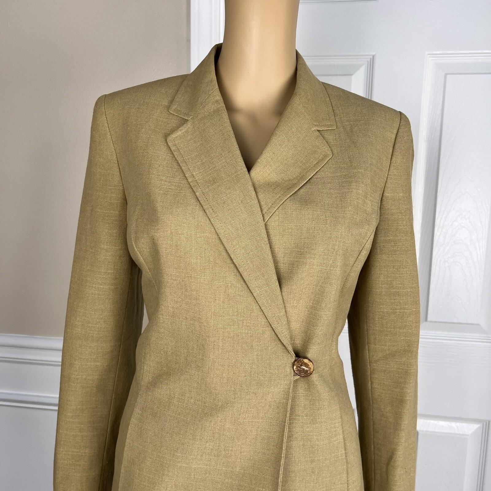 KASPER 2PC Tan Cotton Polyester Viscose Wrap Notch Collar Skirt Suit Size 4