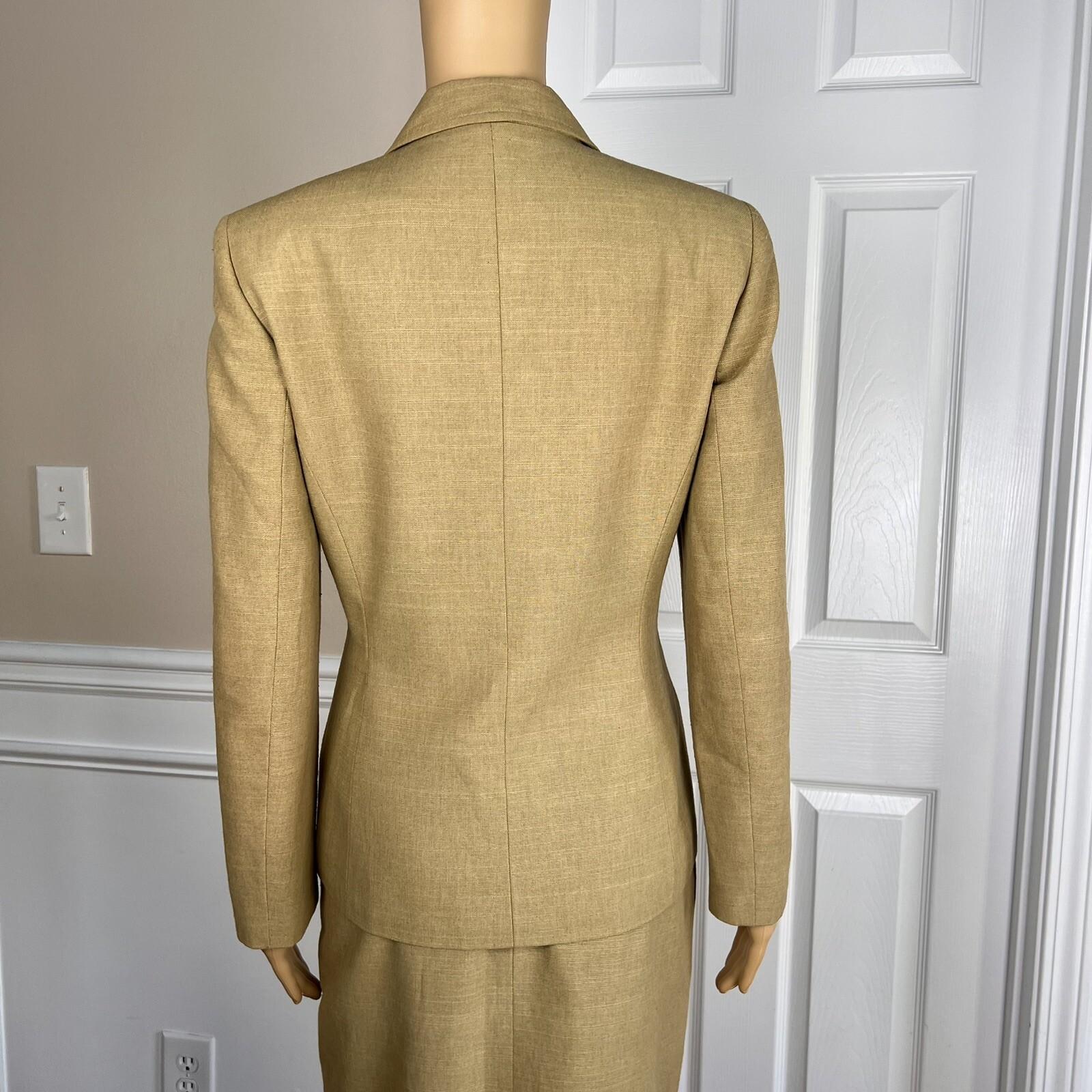 KASPER 2PC Tan Cotton Polyester Viscose Wrap Notch Collar Skirt Suit Size 4