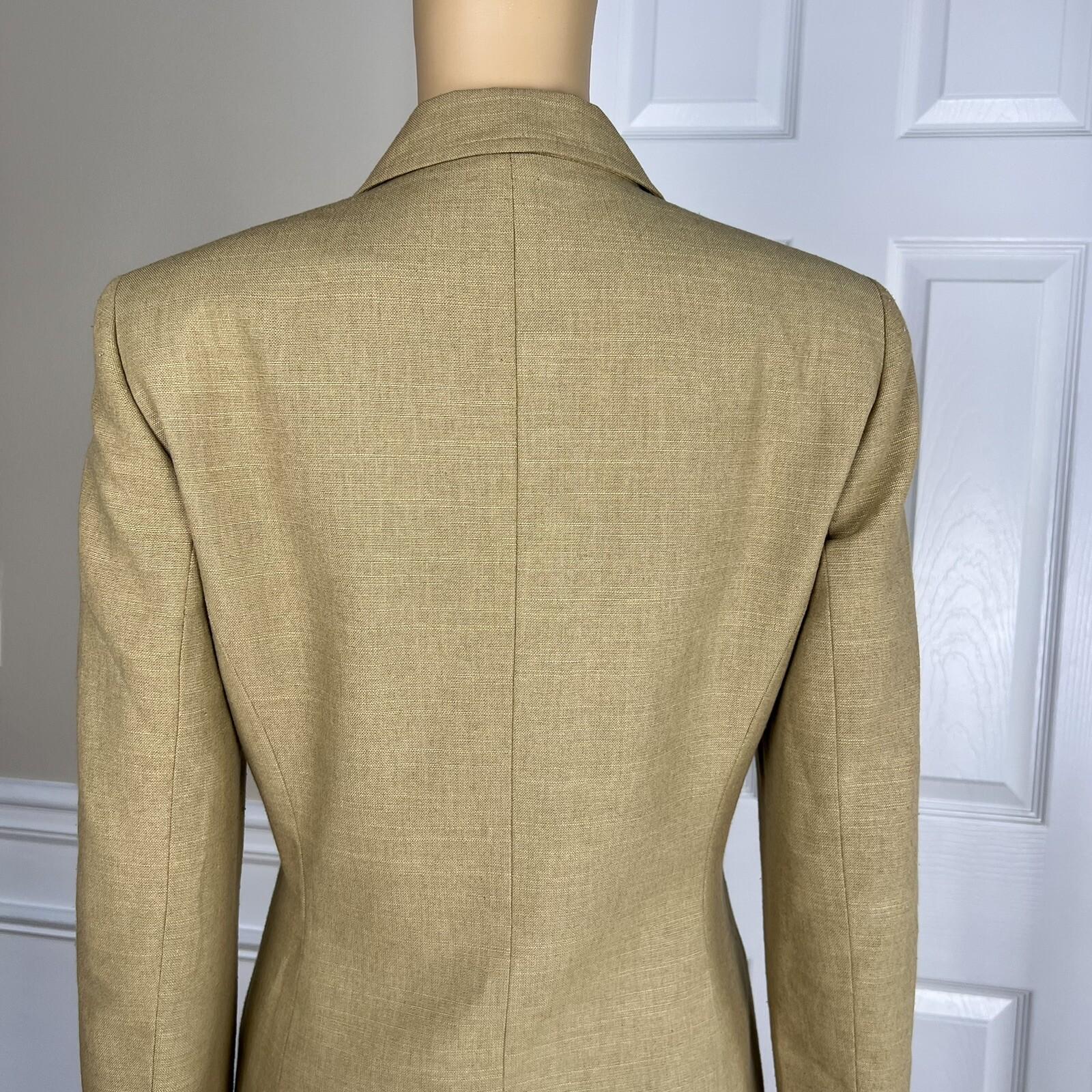 KASPER 2PC Tan Cotton Polyester Viscose Wrap Notch Collar Skirt Suit Size 4