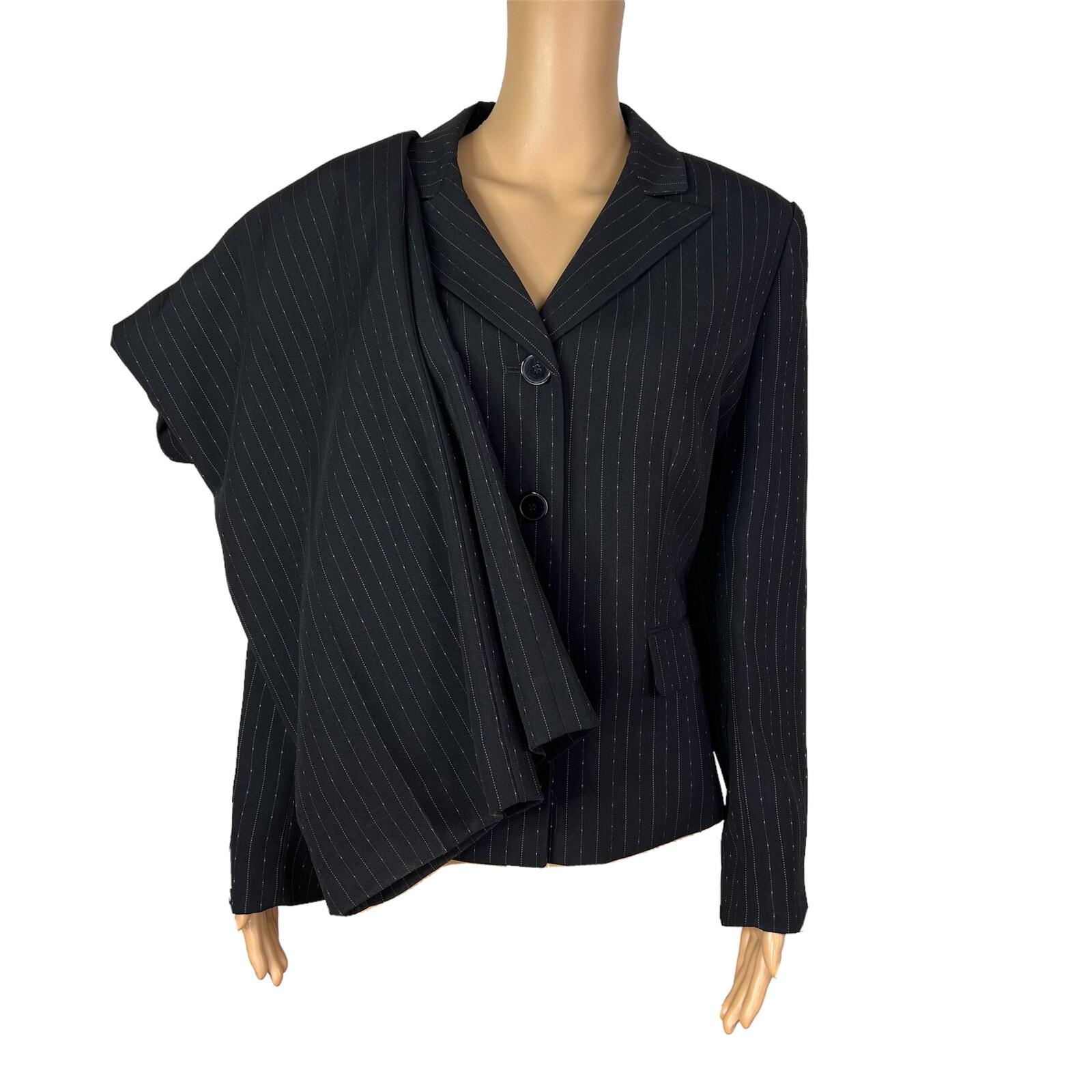 SUIT STUDIO Women 2PC Black Striped Polyester Lined Career Pant Suit Size 14