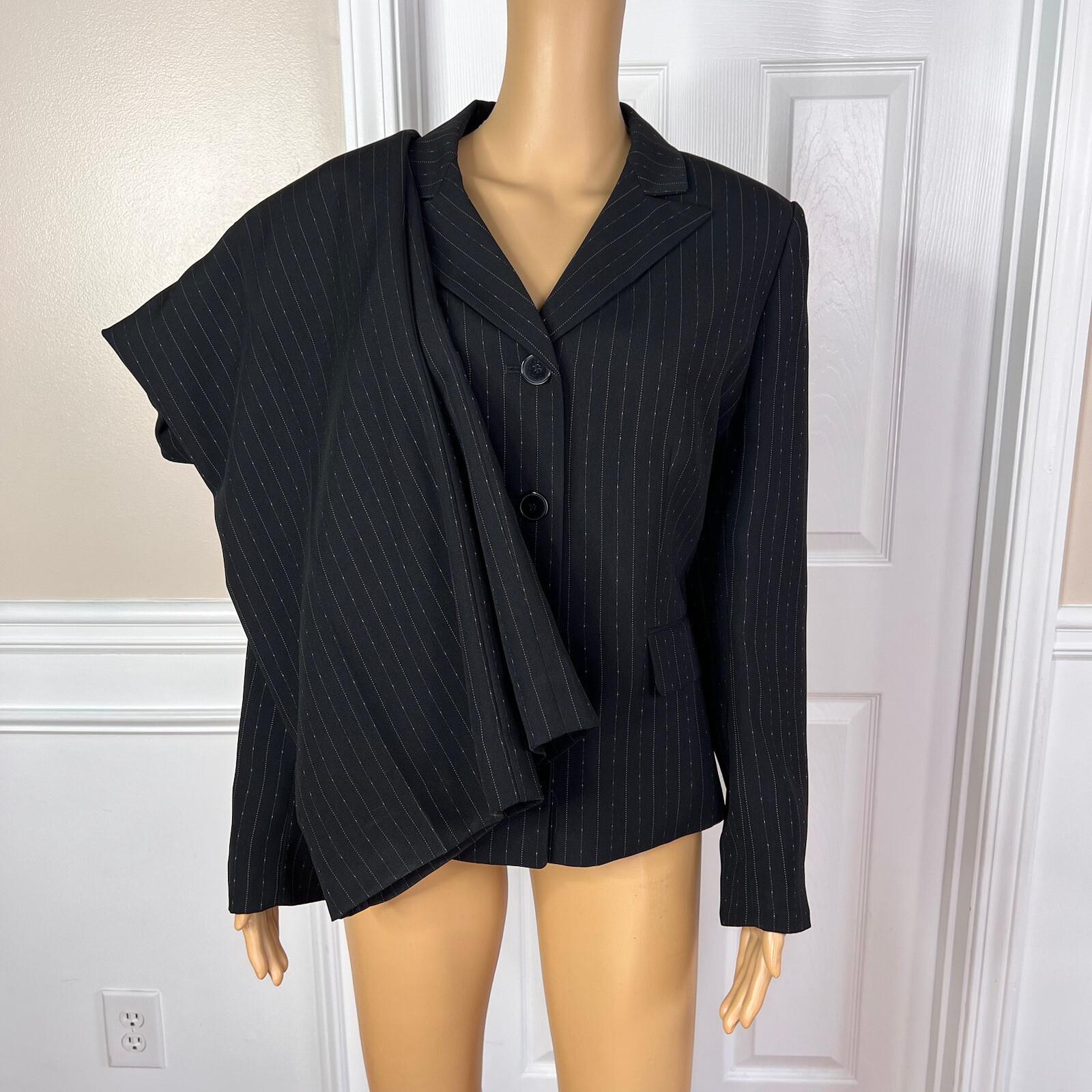 SUIT STUDIO Women 2PC Black Striped Polyester Lined Career Pant Suit Size 14