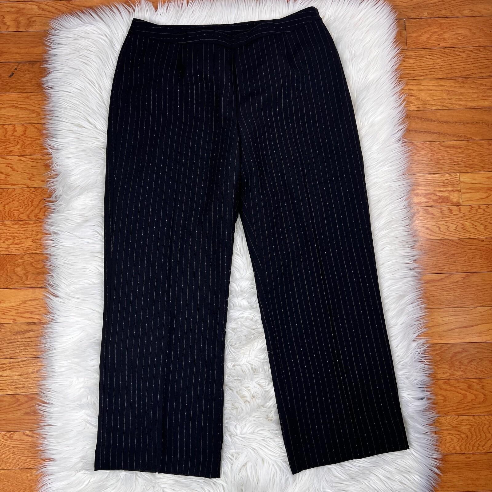 SUIT STUDIO Women 2PC Black Striped Polyester Lined Career Pant Suit Size 14