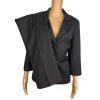 SHARAGANO 2PC Black Pinstriped Polyester Rayon Belted Pant Suit Size 14 New