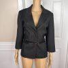 SHARAGANO 2PC Black Pinstriped Polyester Rayon Belted Pant Suit Size 14 New