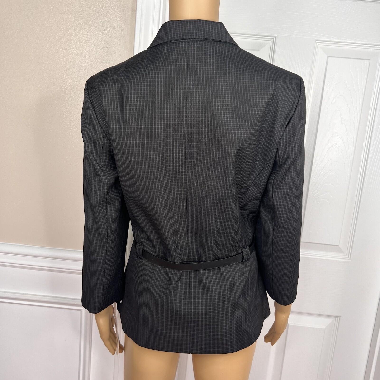 SHARAGANO 2PC Black Pinstriped Polyester Rayon Belted Pant Suit Size 14 New