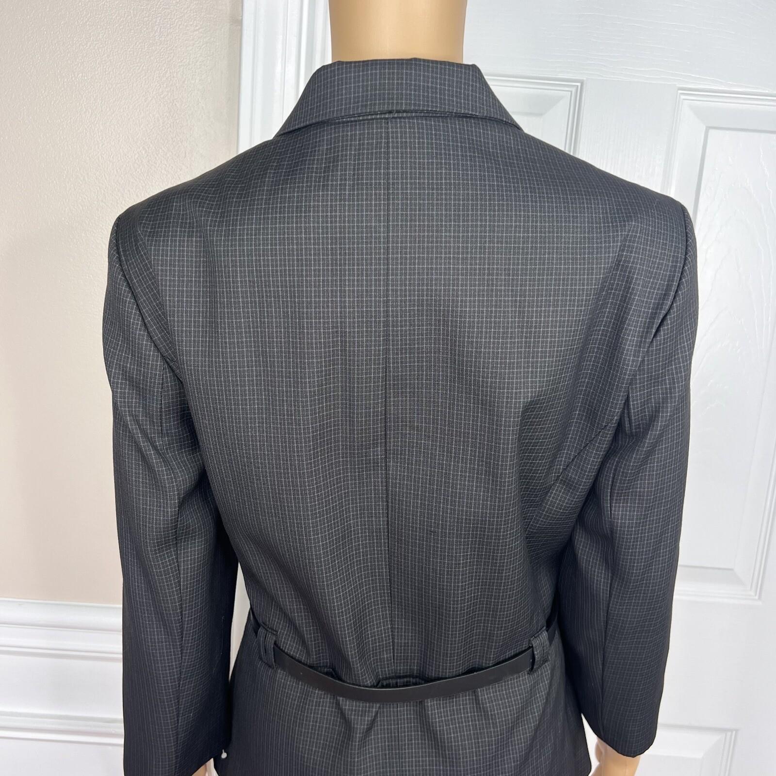 SHARAGANO 2PC Black Pinstriped Polyester Rayon Belted Pant Suit Size 14 New