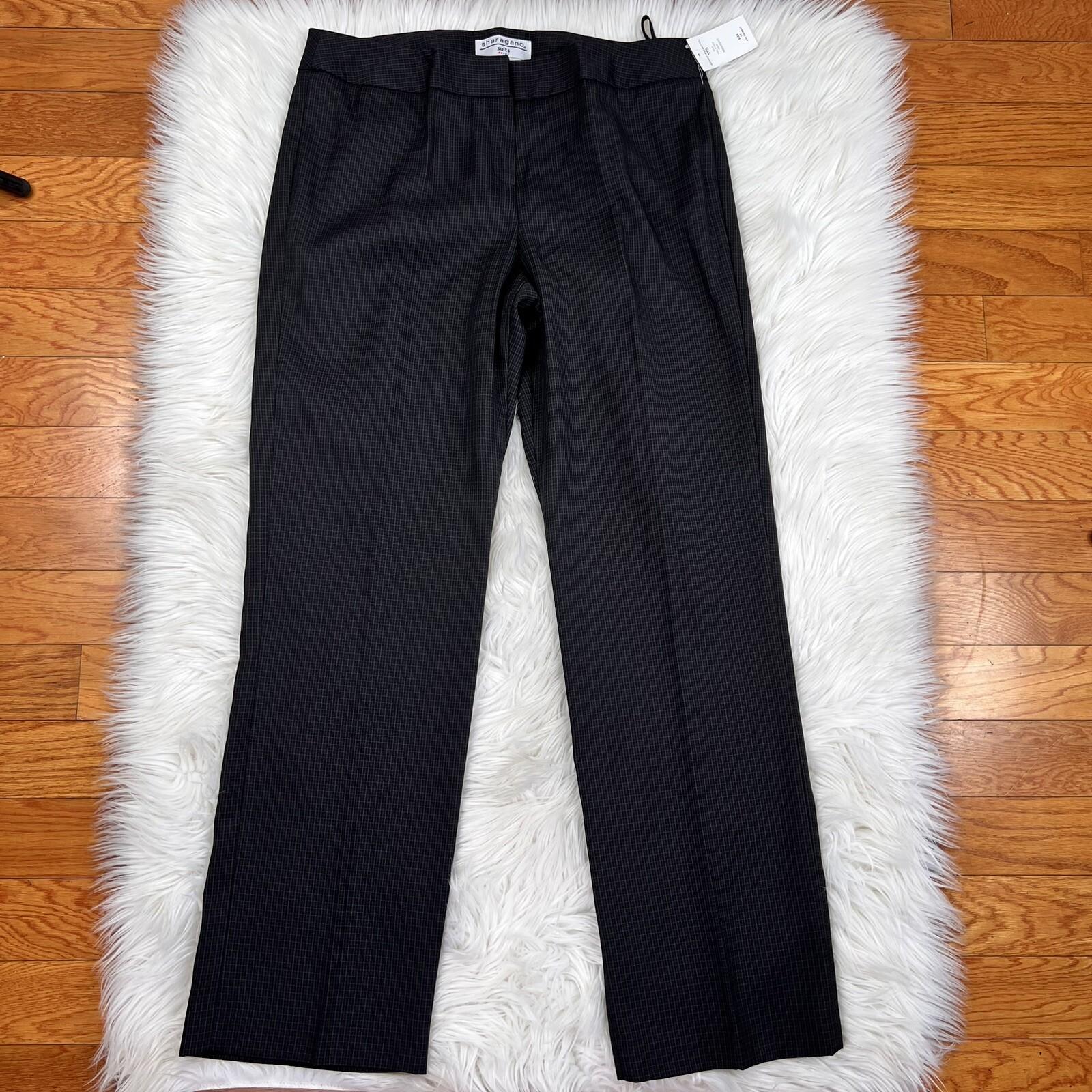 SHARAGANO 2PC Black Pinstriped Polyester Rayon Belted Pant Suit Size 14 New