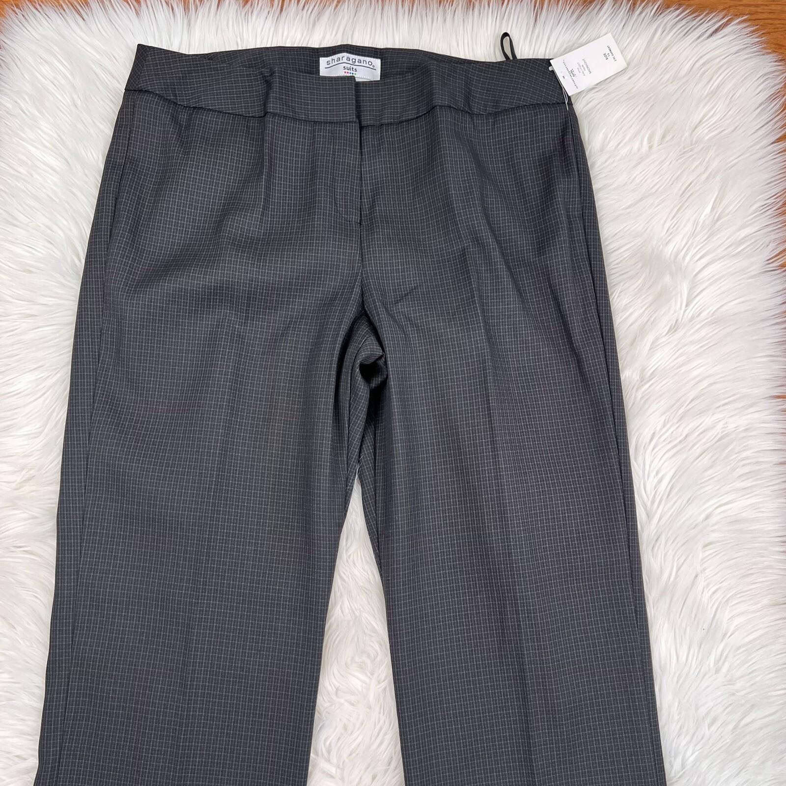 SHARAGANO 2PC Black Pinstriped Polyester Rayon Belted Pant Suit Size 14 New