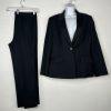KASPER Polyester Rayon Pant Size 16 Black Striped Lined Peak Collar Business 2PC