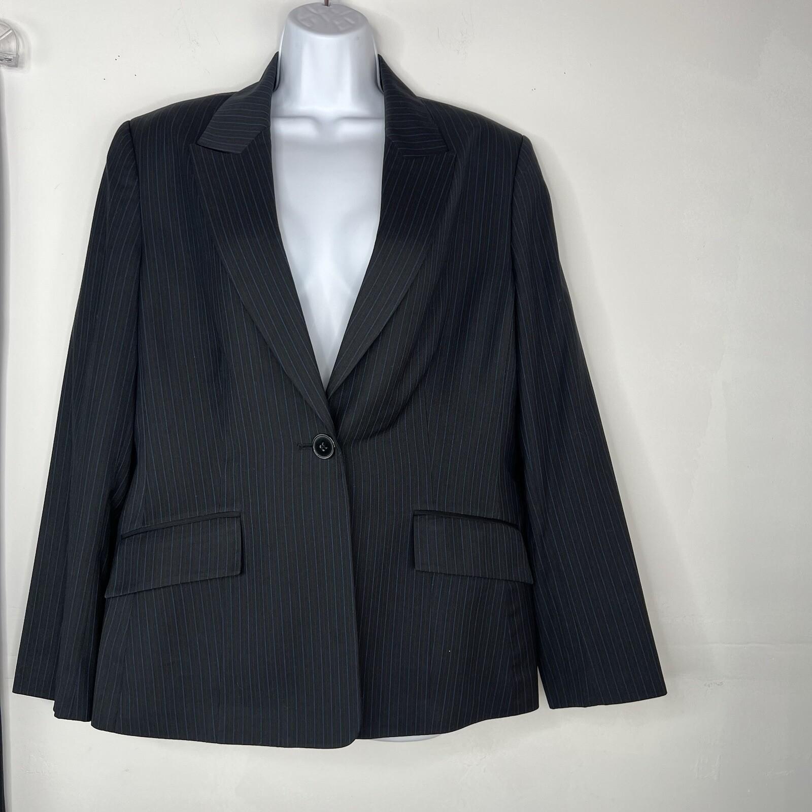 KASPER Polyester Rayon Pant Size 16 Black Striped Lined Peak Collar Business 2PC
