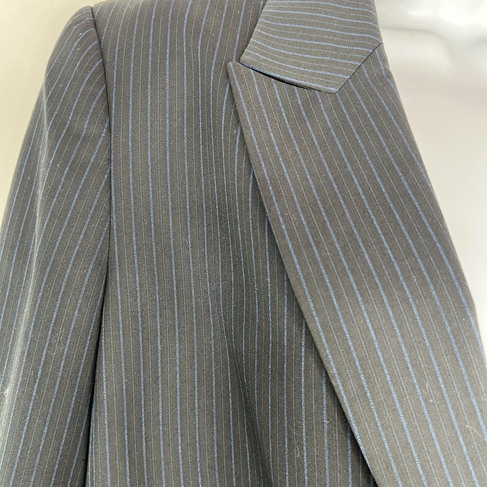 KASPER Polyester Rayon Pant Size 16 Black Striped Lined Peak Collar Business 2PC