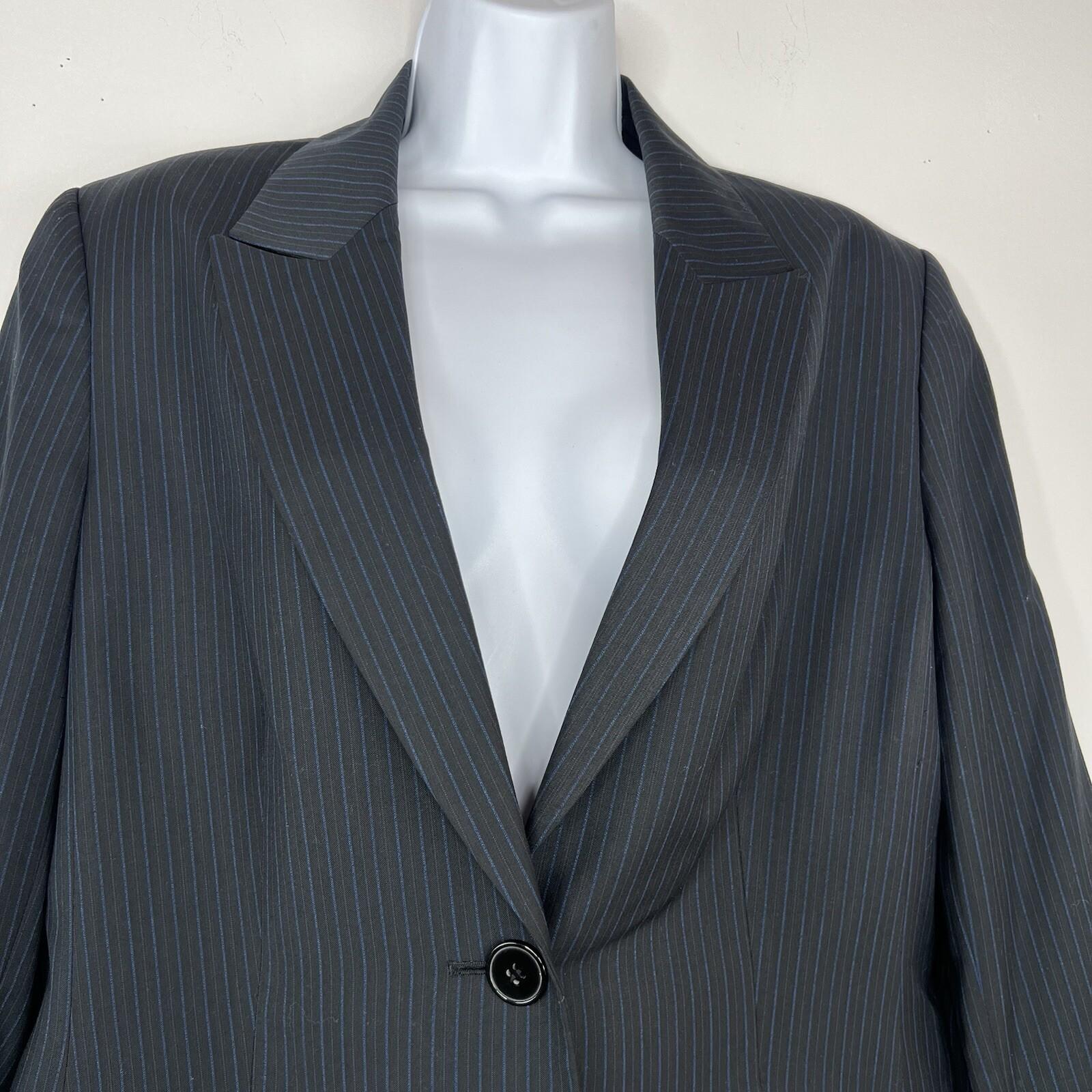 KASPER Polyester Rayon Pant Size 16 Black Striped Lined Peak Collar Business 2PC