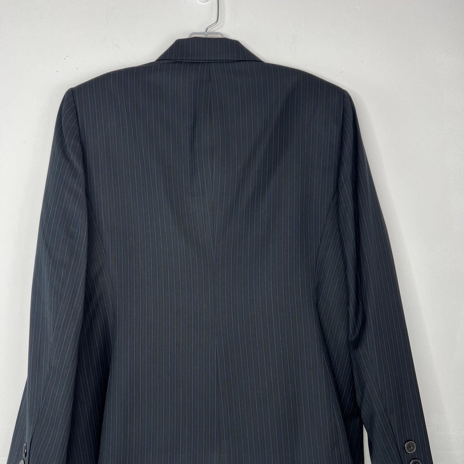 KASPER Polyester Rayon Pant Size 16 Black Striped Lined Peak Collar Business 2PC