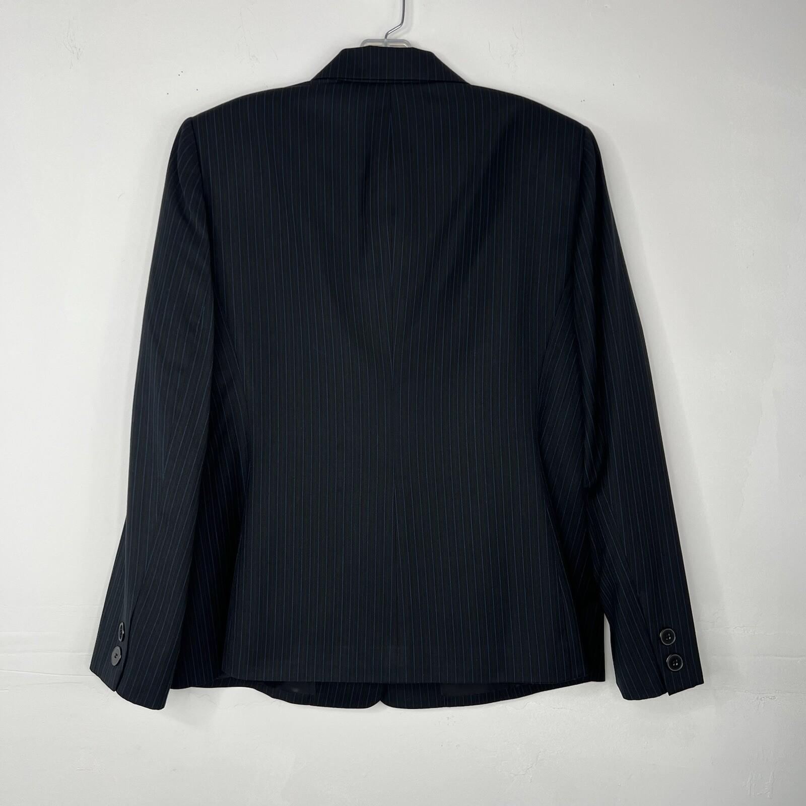 KASPER Polyester Rayon Pant Size 16 Black Striped Lined Peak Collar Business 2PC