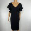 Joseph Ribkoff Sheath Dress Size 10 Black V-Neck Chic Ruffle Sleeves Feminine