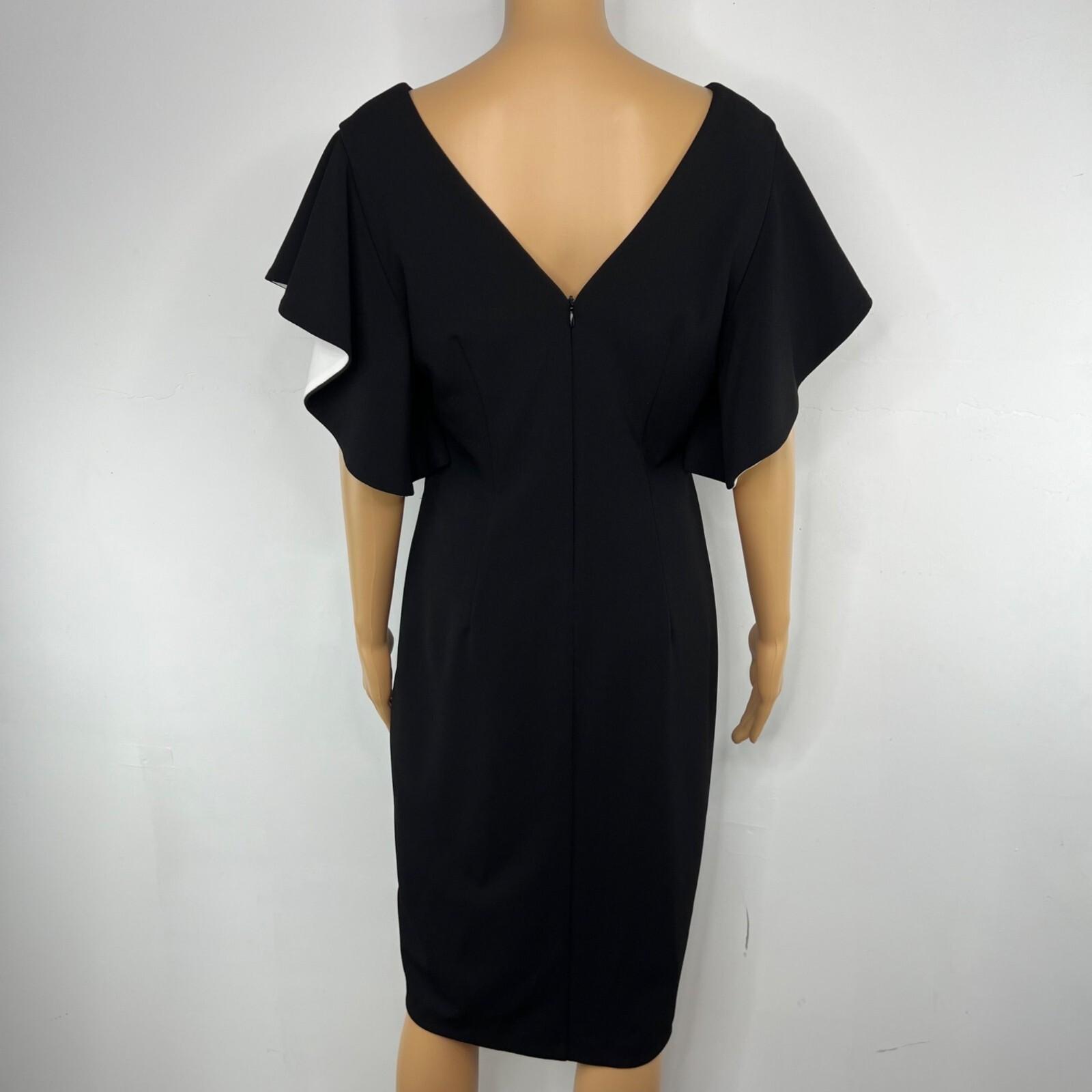 Joseph Ribkoff Sheath Dress Size 10 Black V-Neck Chic Ruffle Sleeves Feminine