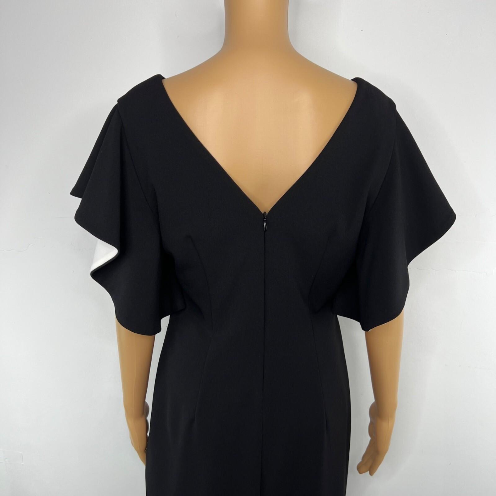 Joseph Ribkoff Sheath Dress Size 10 Black V-Neck Chic Ruffle Sleeves Feminine