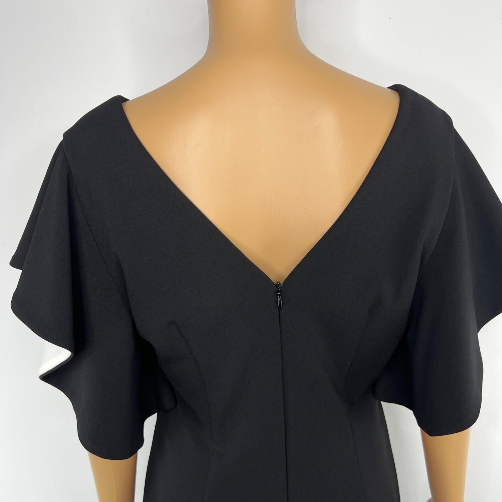 Joseph Ribkoff Sheath Dress Size 10 Black V-Neck Chic Ruffle Sleeves Feminine