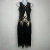 Harlem Night Sequin Dress Size M Embellished Fringe Gold Black Bodycon Gatsby