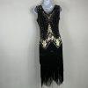 Harlem Night Sequin Dress Size M Embellished Fringe Gold Black Bodycon Gatsby