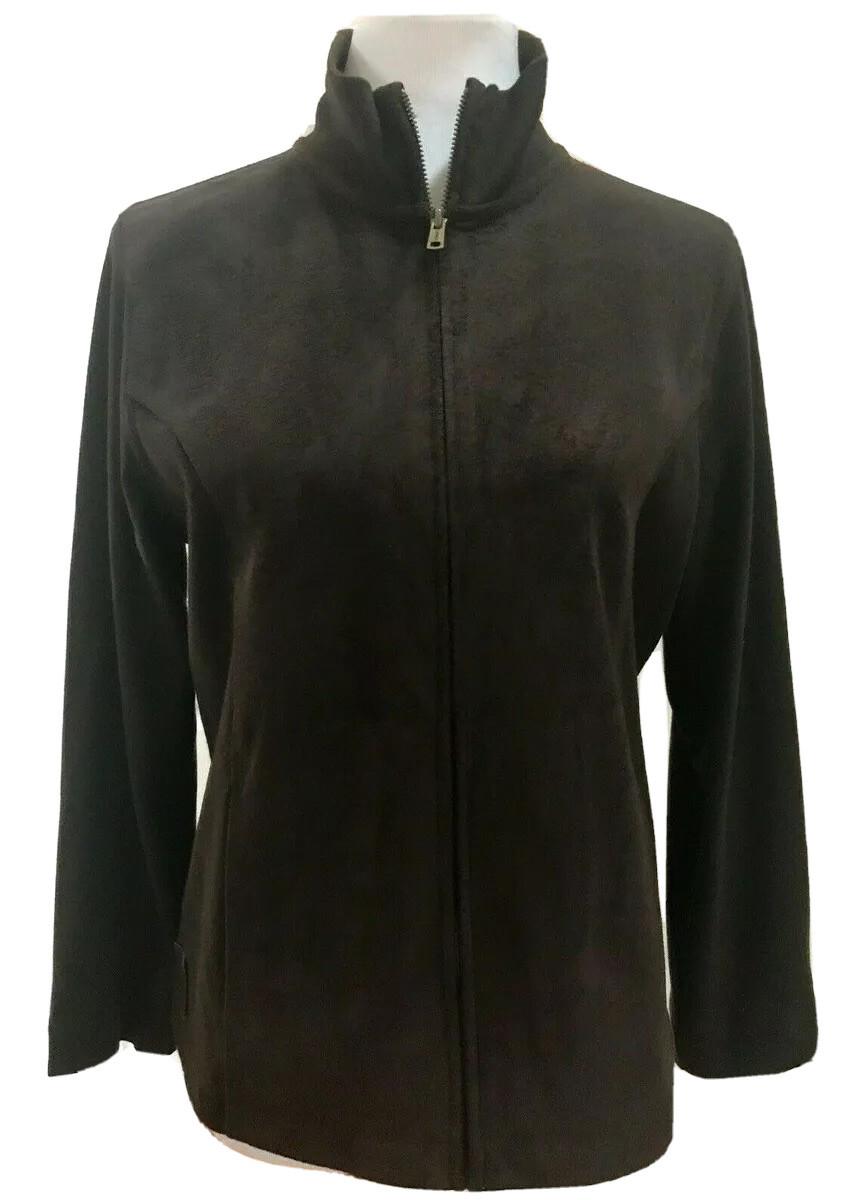 Lauren Ralph Lauren Women Faux Suede Cotton Jacket M Dark Brown Zip Up Pockets