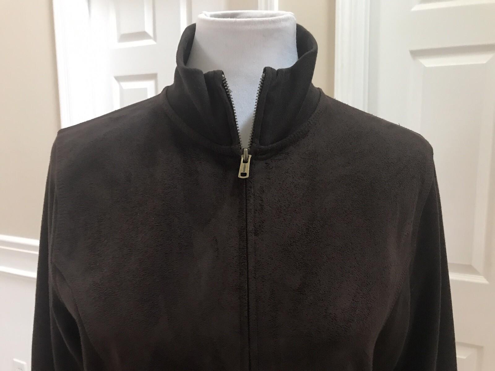 Lauren Ralph Lauren Women Faux Suede Cotton Jacket M Dark Brown Zip Up Pockets